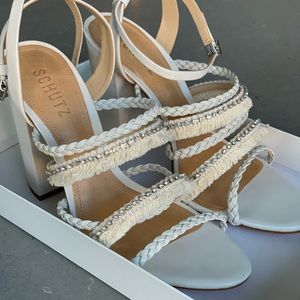 New Schutz White Strapy Heel